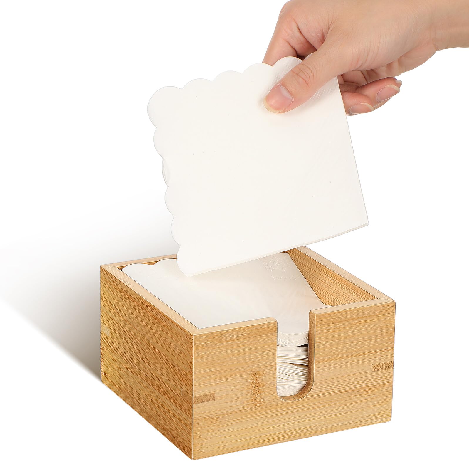 SECFOU Dispensador de Servilletas de Bambú Borde Suave y Fácil Acceso para Almacenamiento en Escritorio del Hogar y Baño Color Caqui