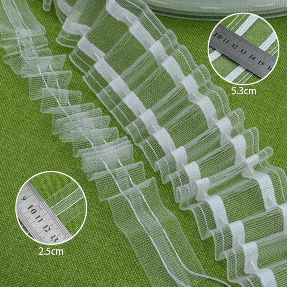 Cinta de cortina de 50 m, 5,3 cm, transparente, cinta plisada, cinta universal, cinta fruncida, cinta para cortinas, ganchos, habitaciones de niñas, salón, dormitorio