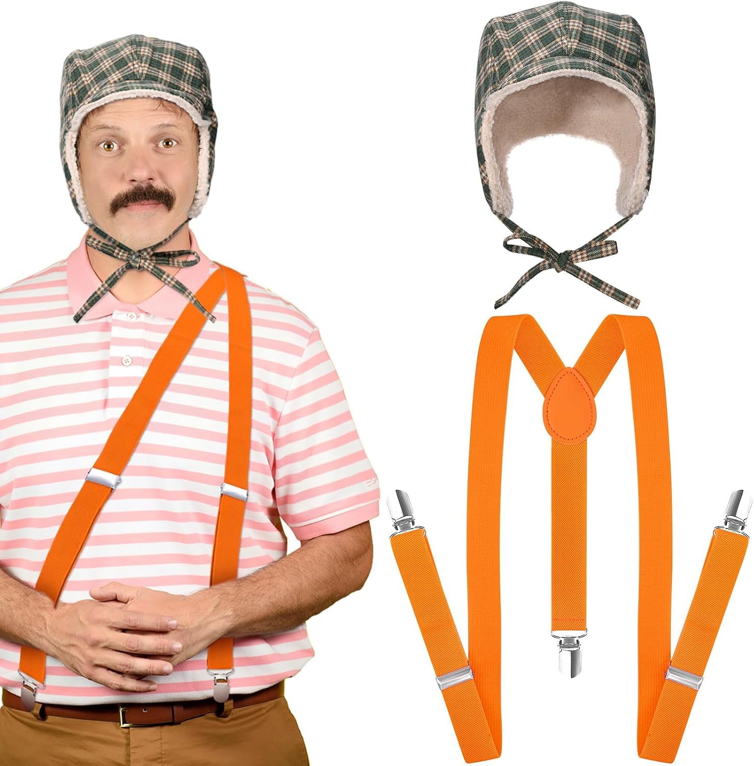 JcHrmers 2Pcs Halloween Sitcom Costume Hat Suspenders for Adult Men Halloween Cosplay Party Dress Up