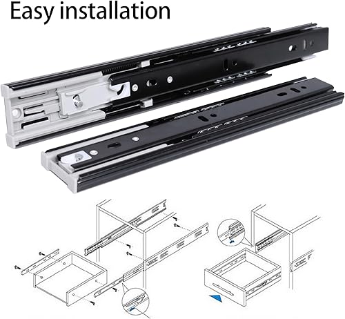 Miniatura 3 de 2 pares de 10 pulgadas de extensión completa menos ruido rodamiento de bolas deslizantes de cajón negro, cierre suave, montaje lateral resistente,