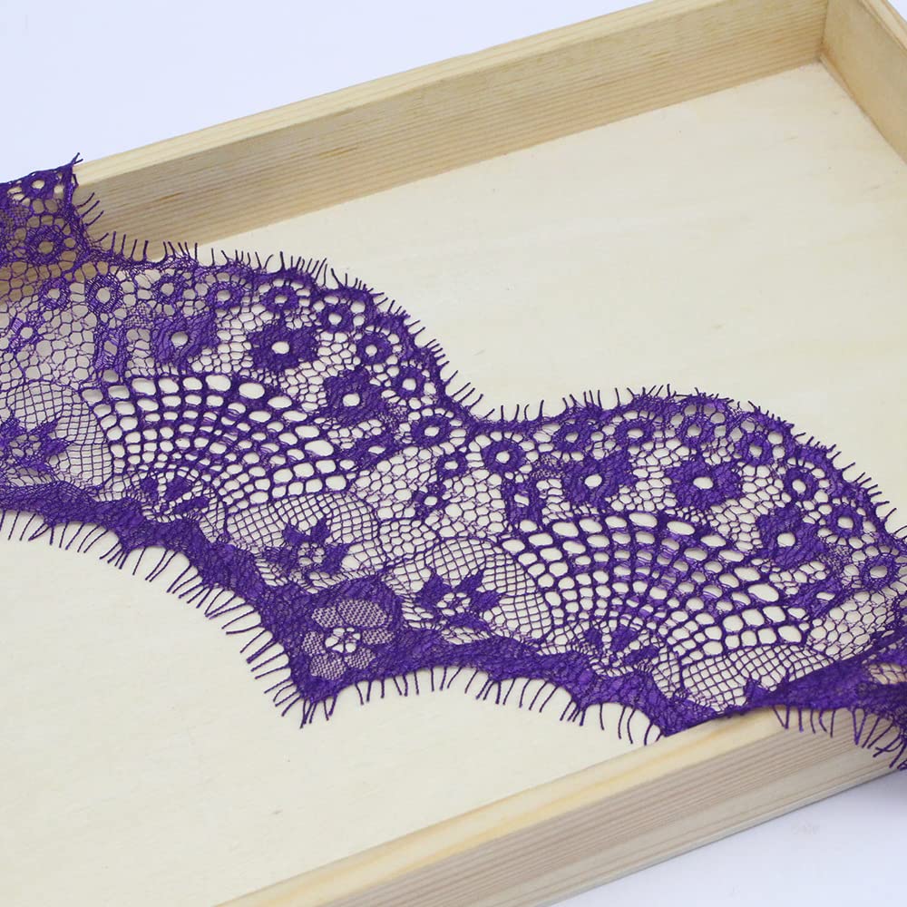 Blausky 6 Yards 9.5 cm Wide Lace Ribbon, Eyelash Lace, Wavy Lace Trim, Vintage Lace Trim, Decoration, Fringe Trim for Sewing, for Crafts, Wedding, Gift Wrapping, Bows, Purple