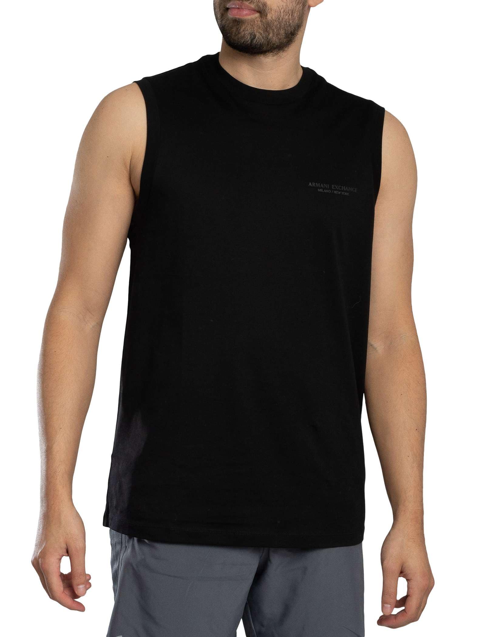 Męska koszulka bez rękawów Armani Exchange Relaxed Fit z logo na piersi, czarna