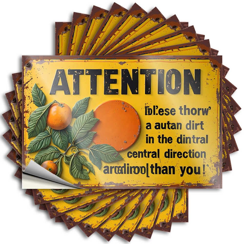 Fzfn Men's Colour Lettering Sticker Girly Winter Fall Tumbler Rustic Warning Sign With Oranges: 'Attention! These Throw A Rotte - Scratch Resistant Stickers(6X9cm)