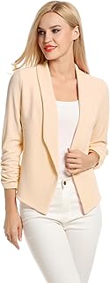 POGTMM Women 3/4 Sleeve Blazer Open Front Cardigan Jacket Work Office Blazer