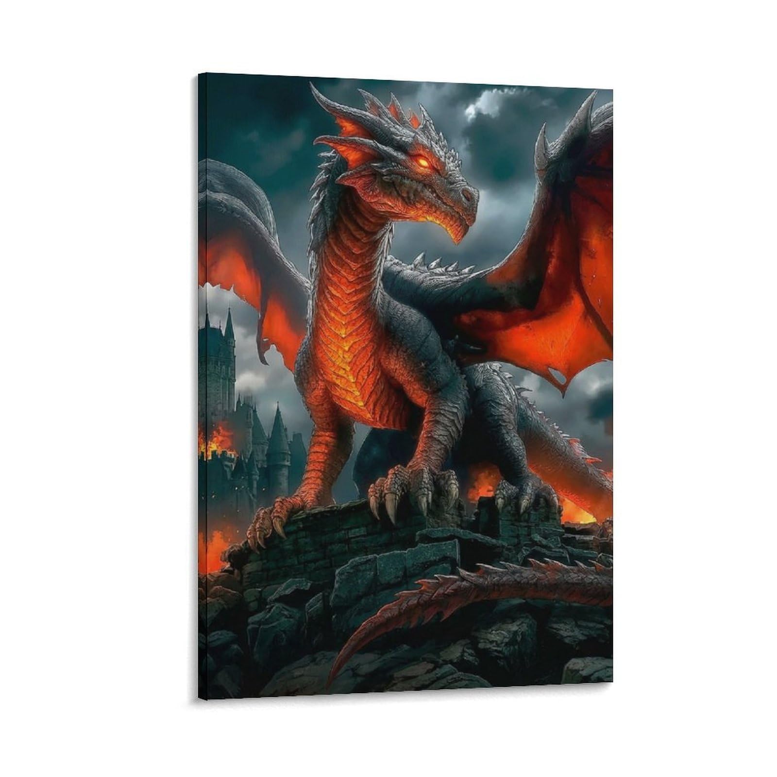 DHBANEIOK Dragon Fantasy Art Poster Artwork Canvas Prints Picture Modern Wall Art Picture Wall Hanging for Office Gym Living Room Decor 24x36inch(60x90cm)