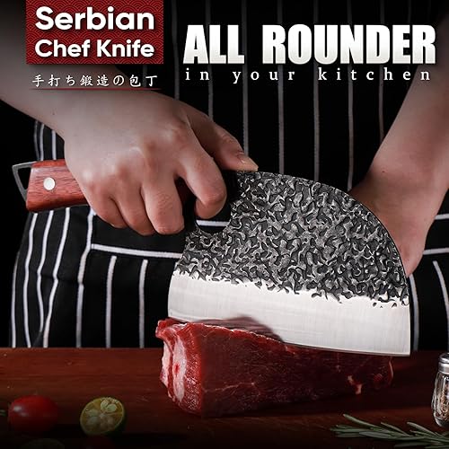 Miniatura 2 de DRAGON RIOT Juego de cuchillos de carnicero profesional para procesamiento de carne, 3 piezas de acero de alto carbono forjado a mano serbio