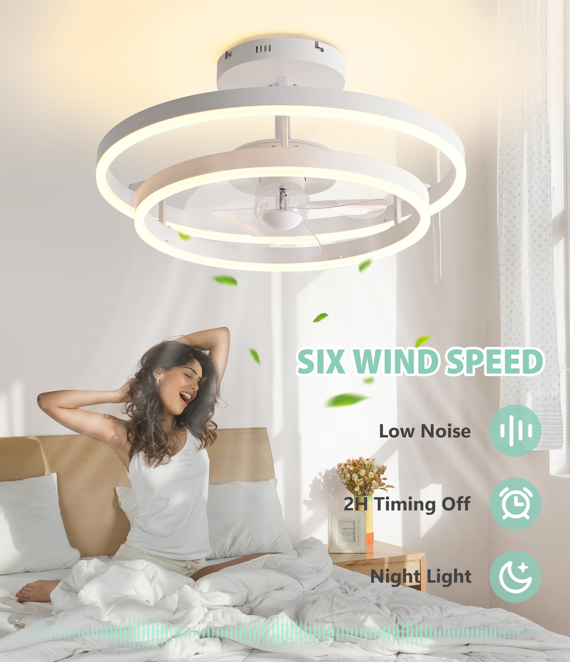 Ventilatore A Soffitto Con Lampada Baerolc - 50 Cm, 6 Velocità, Telecomando, Silenzioso
