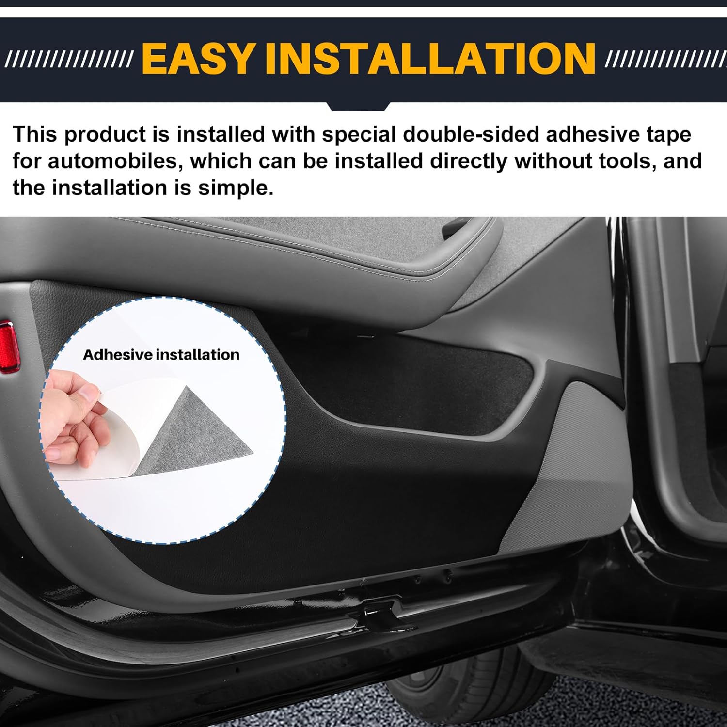 Car Door Anti-Kick Mat for Tesla Model 3 2024 Door Protector Mat Anti-Dirty Anti-Collision Stickers Interior Accessories Black (Litchi Pattern, Semi-Wrap)