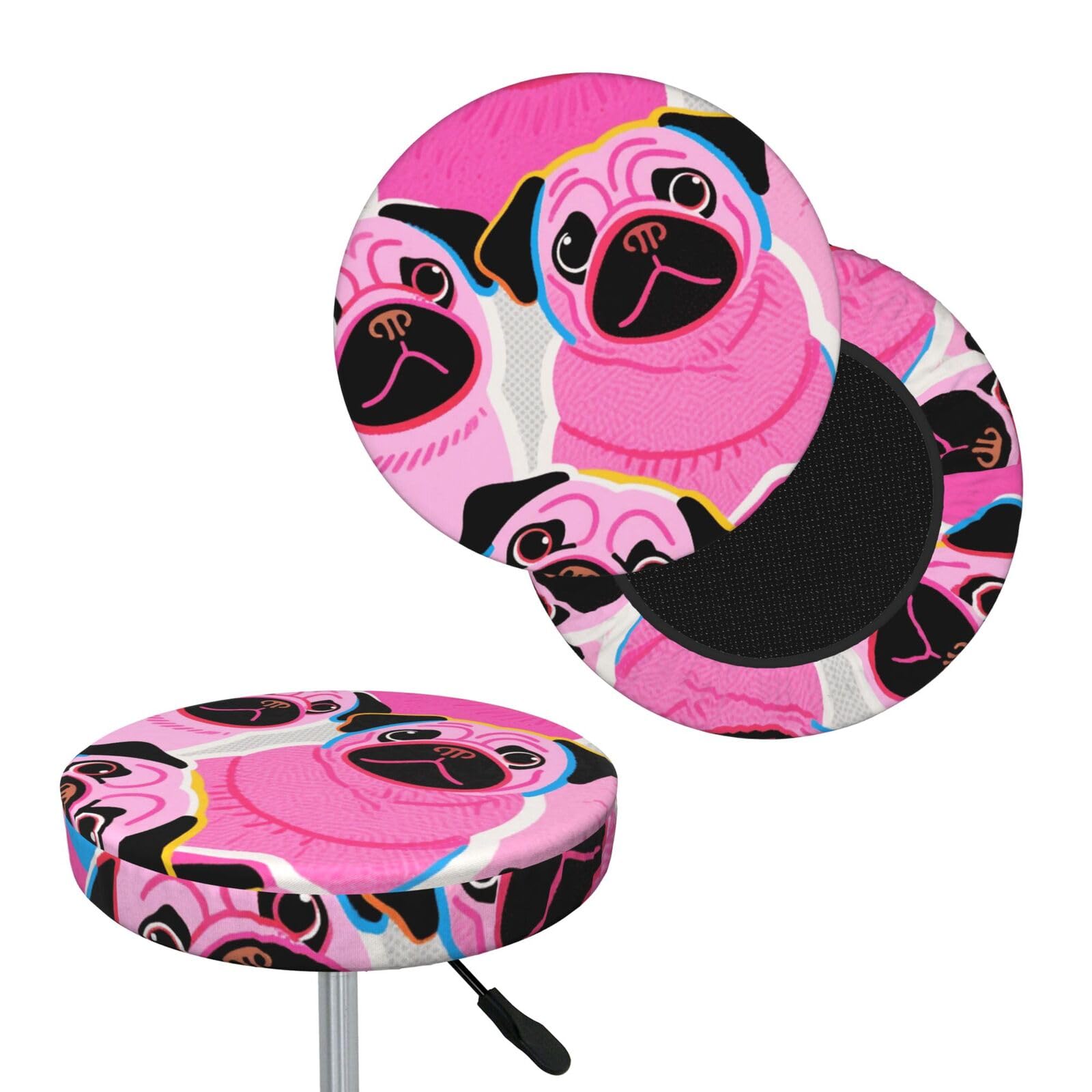 FekiLoot Colorful Pugs Dogs Round Bar Stool Covers Stretch Washable Bar Stool Covers Dustproof Slipcover Bar Chair Covers with Elastic Band for Bar Kitchen Living Room Decor 13 Inch