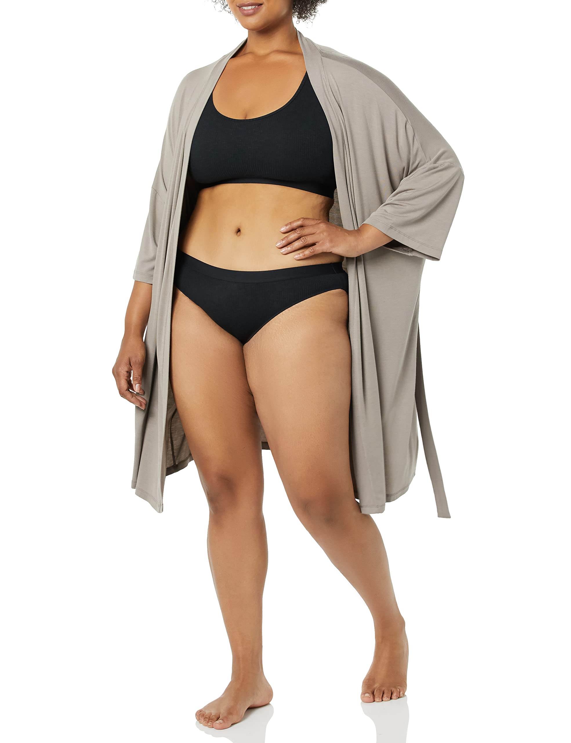 Amazon Essentials Bralette Sfoderata a Costine con Scollo Rotondo Lounge Donna, Pacco da 2
