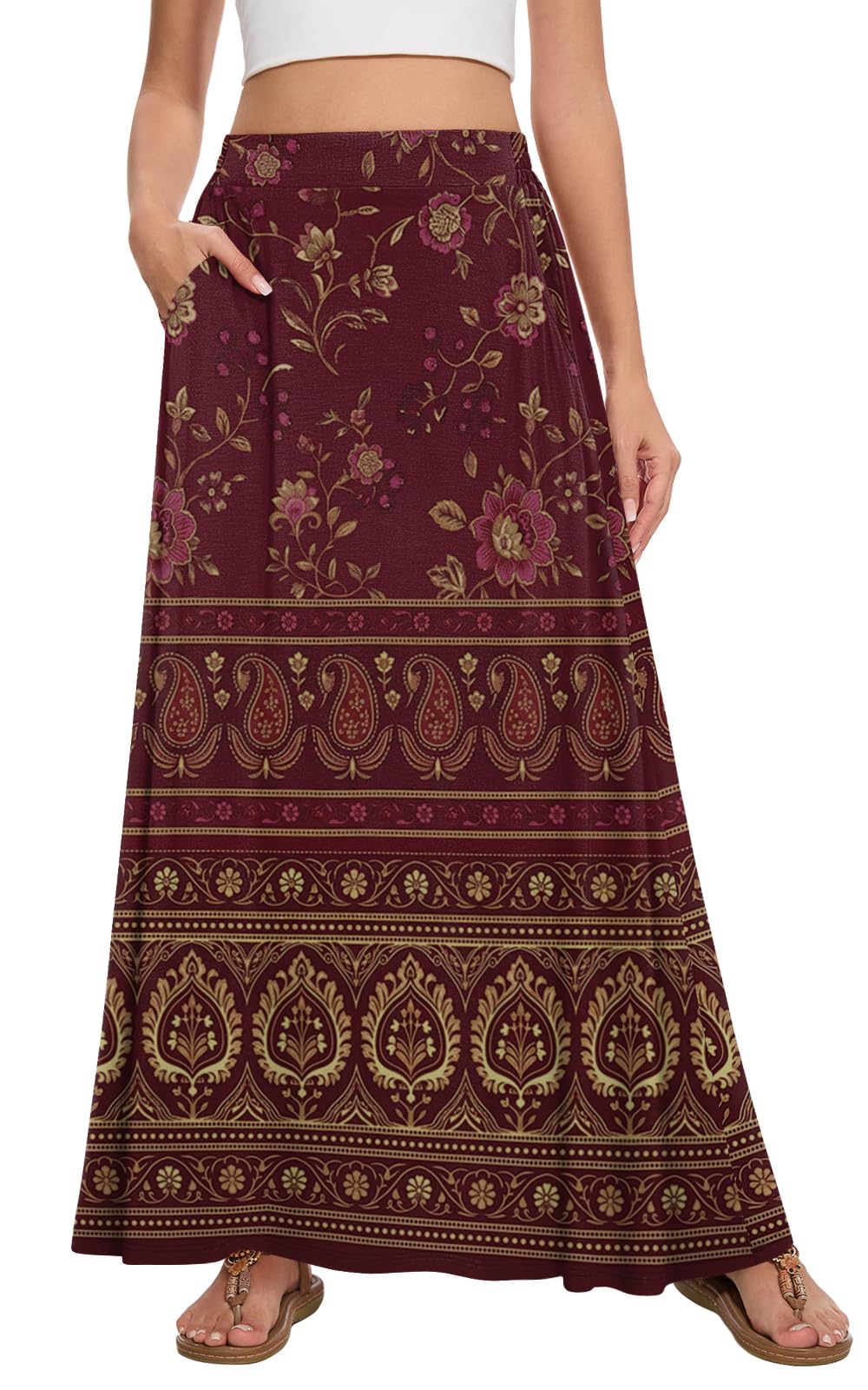 Womens Maxi Skirt Long Flowy Summer A-Line High Waist Skirts