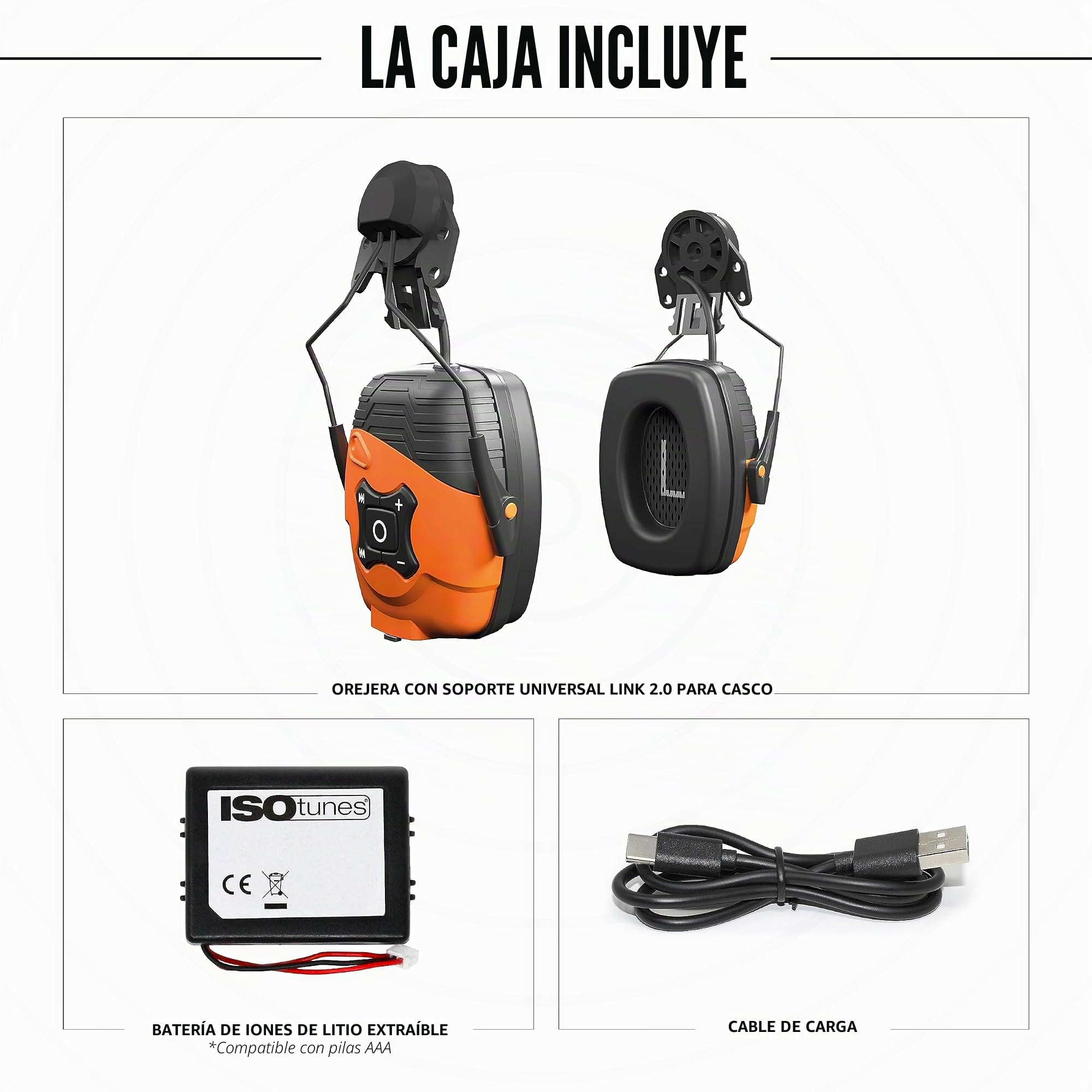 ISOtunes LINK - Orejeras Bluetooth para casco ultraduraderas, compatibles con OSHA, auriculares de protección auditiva Bluetooth para el trabajo, Anaranjado, One Size (Adult)