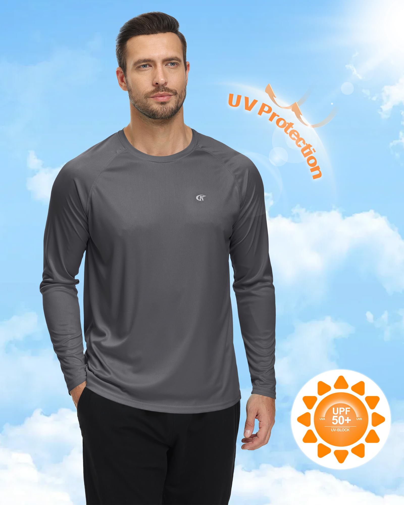 Tyhengta T-shirt anti-UV à manches longues pour homme, pour l'été, la plage, la protection solaire, séchage rapide