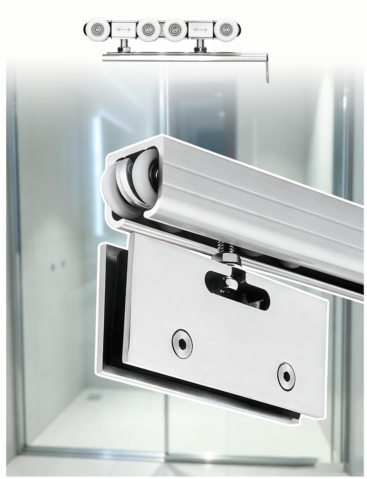 Kit riel puerta corrediza de vidrio sin marco para techo | Kit riel puerta corrediza de metal para baño, balcón, patio y armario(7.55ft(230cm))