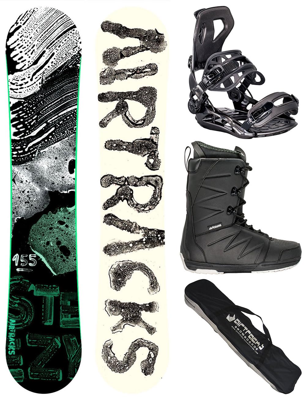 Airtracks Snowboard Set Tavola Steezy Wide Hybrid Rocker Uomo + Attacchi Master + Scarponi + Sacca Nuovi 145 150 155 160 cm
