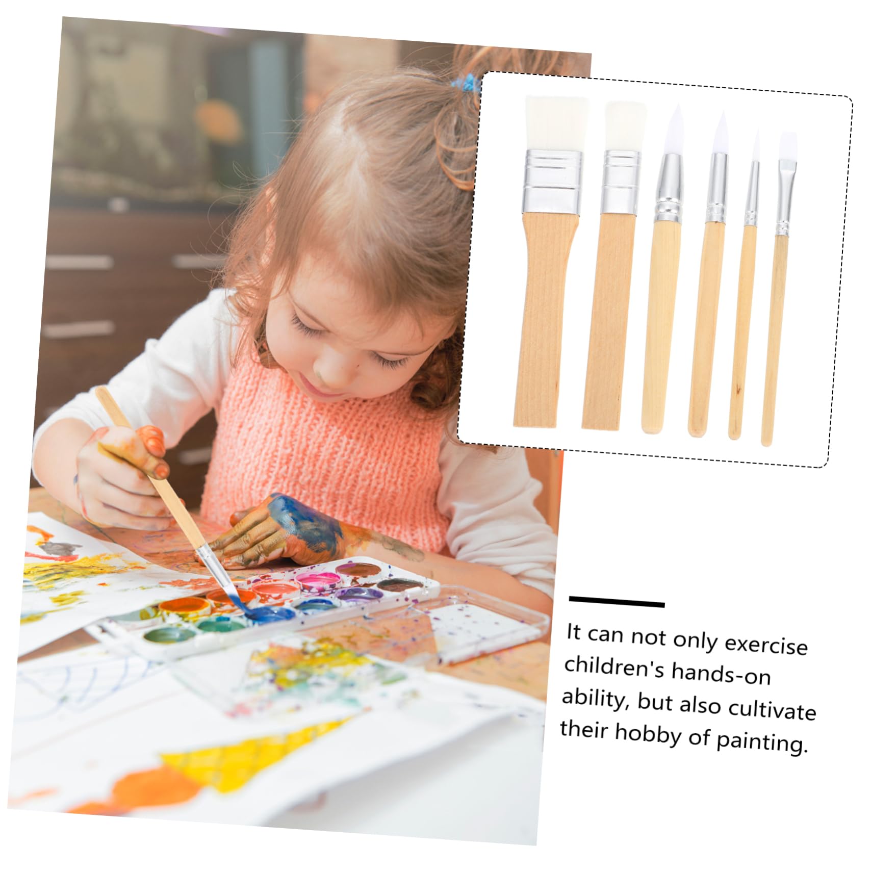 Artibetter 6piezas Pinceles Cortos de Lana Cruda Unidades para Acuarela Suministros de Pintura Herramientas de Dibujo Pinceles para Pintar Acuarela