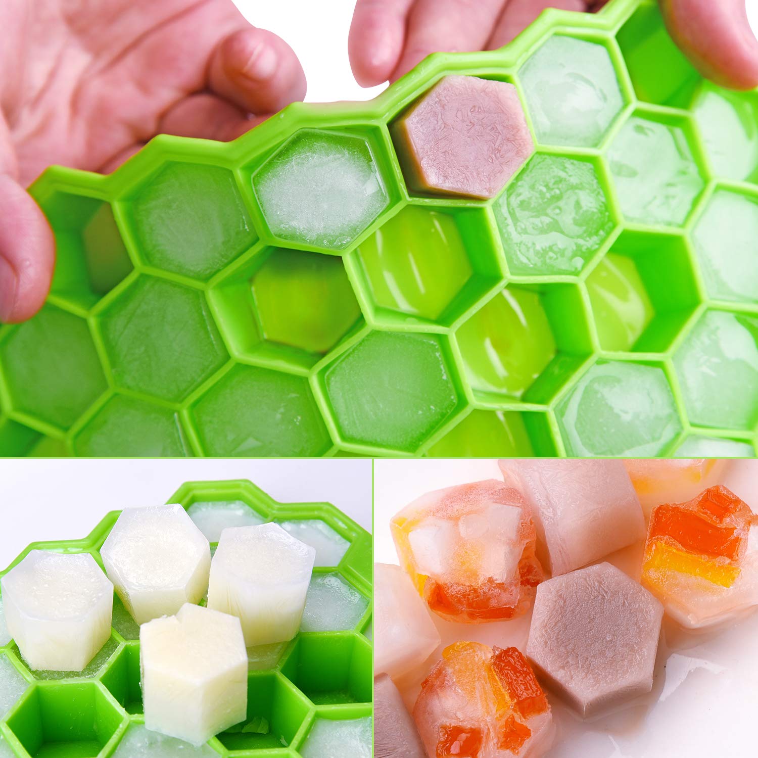 Rechishre Lot de 2 bacs à glaçons avec couvercles, en gel de silice flexible et sans BPA avec couvercle amovible pour boissons fraîches, whisky et cocktails