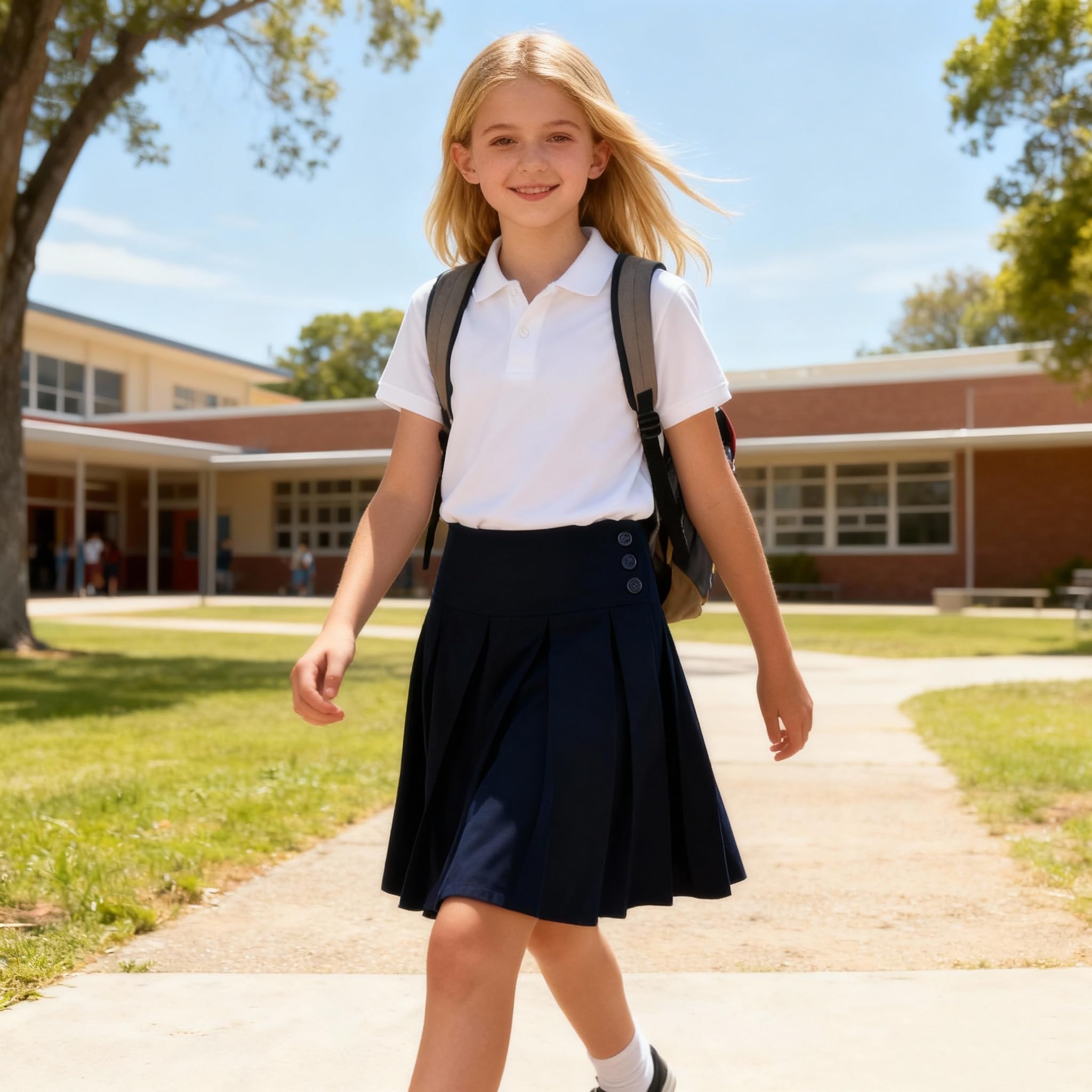 Bienzoe Niña Escolar Uniforme Faldas: Niños Ajustable Cintura Elástico Falda