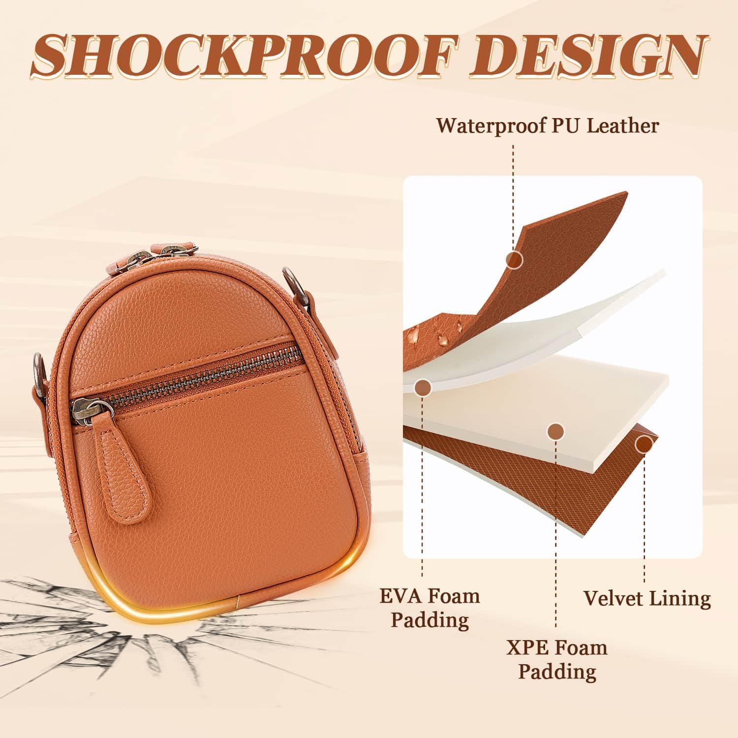 2L Small Camera Sling Bag for Women and Men, Waterproof PU Leather Crossbody Bag for Small Mirrorless Cameras, Shockproof Travel Case(Not for Large DSLR) Brown - Image 5