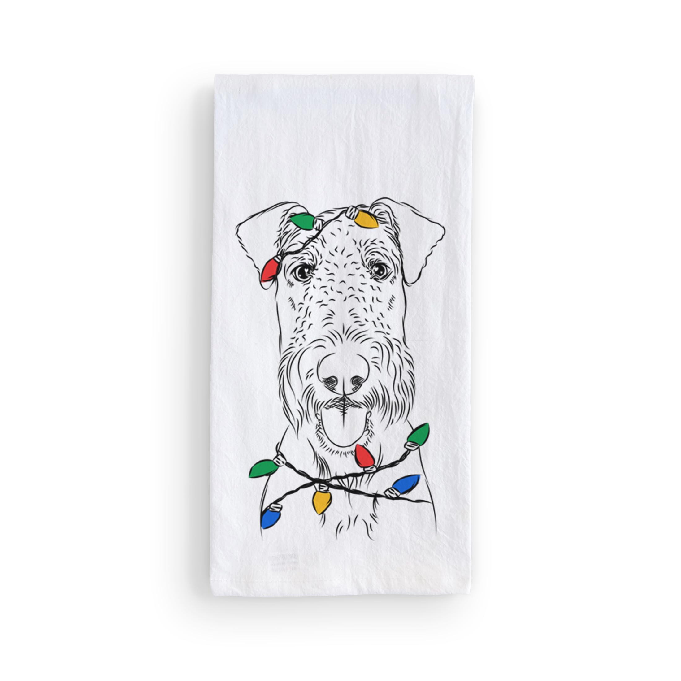Inkopious Christmas Lights Andy The Airedale Terrier Tea Towel, Dishcloth, Dinner Napkin, Flour Sack Towel, Kitchen Decoration, Set of 1