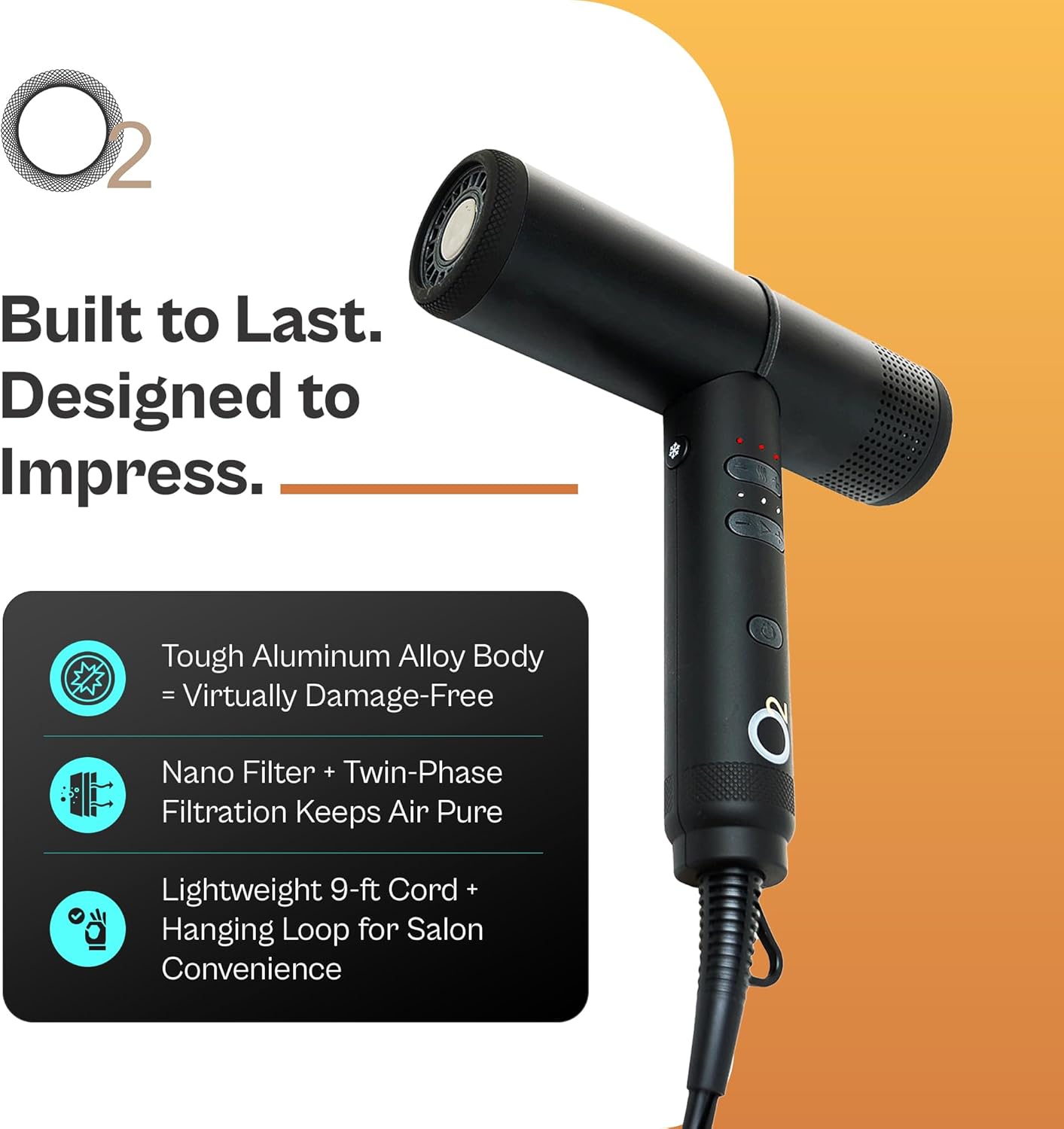 Hypersonic Hair Dryer – Professional, Lightweight & Travel-Friendly Ionic Blow Dryer with Diffuser, Dual Ion Generator & Brushless Motor for Frizz-Free Shine, Fast Drying for All Hair Types, by O2.