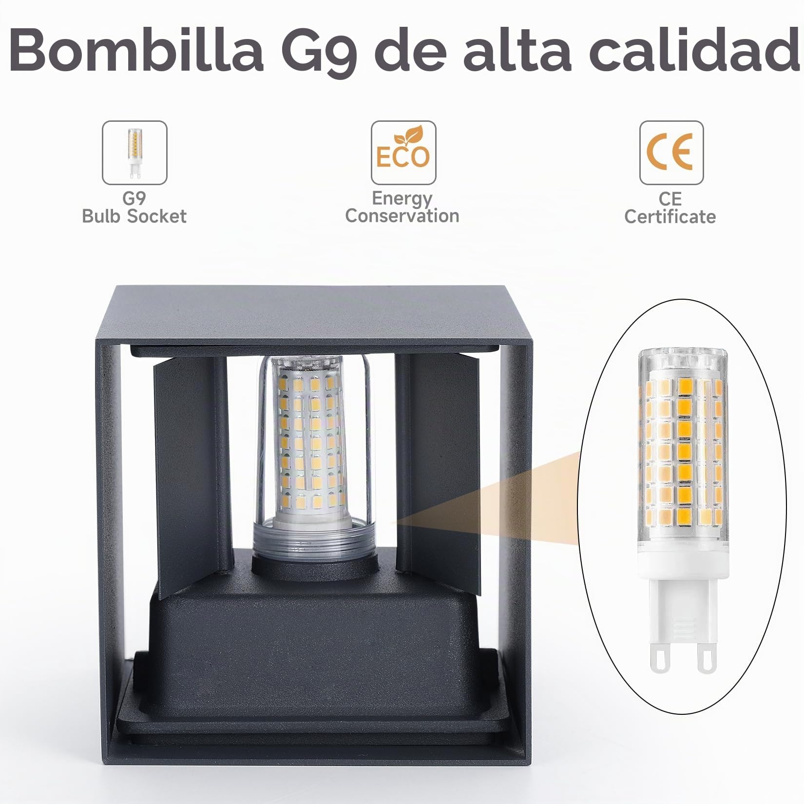 4 PCS Aplique pared LED con G9 LED Bombillas Reemplazables,Aplique Exterior pared con Bombilla G9 IP65 Impermeable,Lámpara Pared Interior 3000K,Apliques LED Interior Antracita Con Bombilla