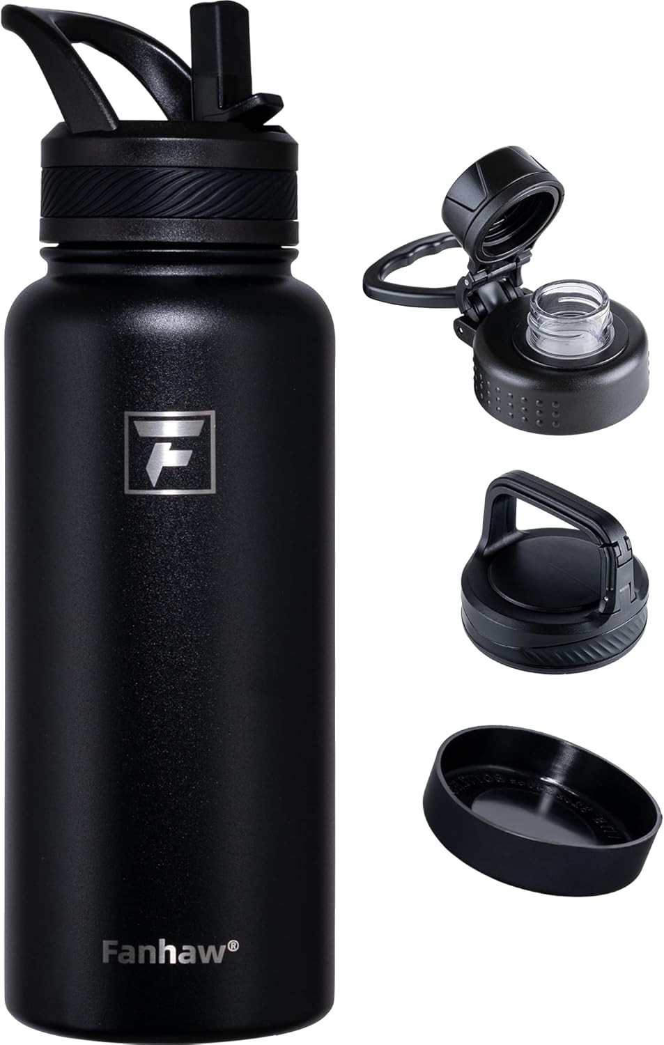Fanhaw 32 oz Insulated Water Bottle – Portable Stainless Steel Flask with 3 Lids (Straw, Spout, Carabiner) | Leakproof, for Gym, Hiking, Work, Travel & Everyday Use (Black) Fanhaw 32 oz Insulated Water Bottle – Portable Stainless Steel Flask with 3 Lids (Straw, Spout, Carabiner) | Leakproof, for Gym, Hiking, Work, Travel & Everyday Use (Black)