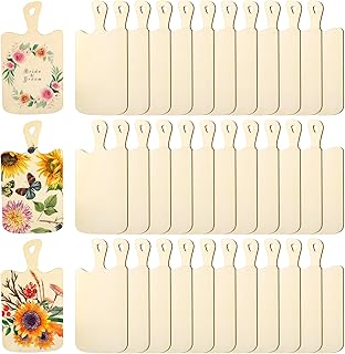 Lawei 36 Pcs Mini Wood Cutting Boards for Crafts, Rectangle Unfinished Wooden Craft Paddle Boards with Handles, Small Charcuterie Cheese Board Tray for DIY Christmas Home Kitchen Decor, 9.4 X 5.1 in