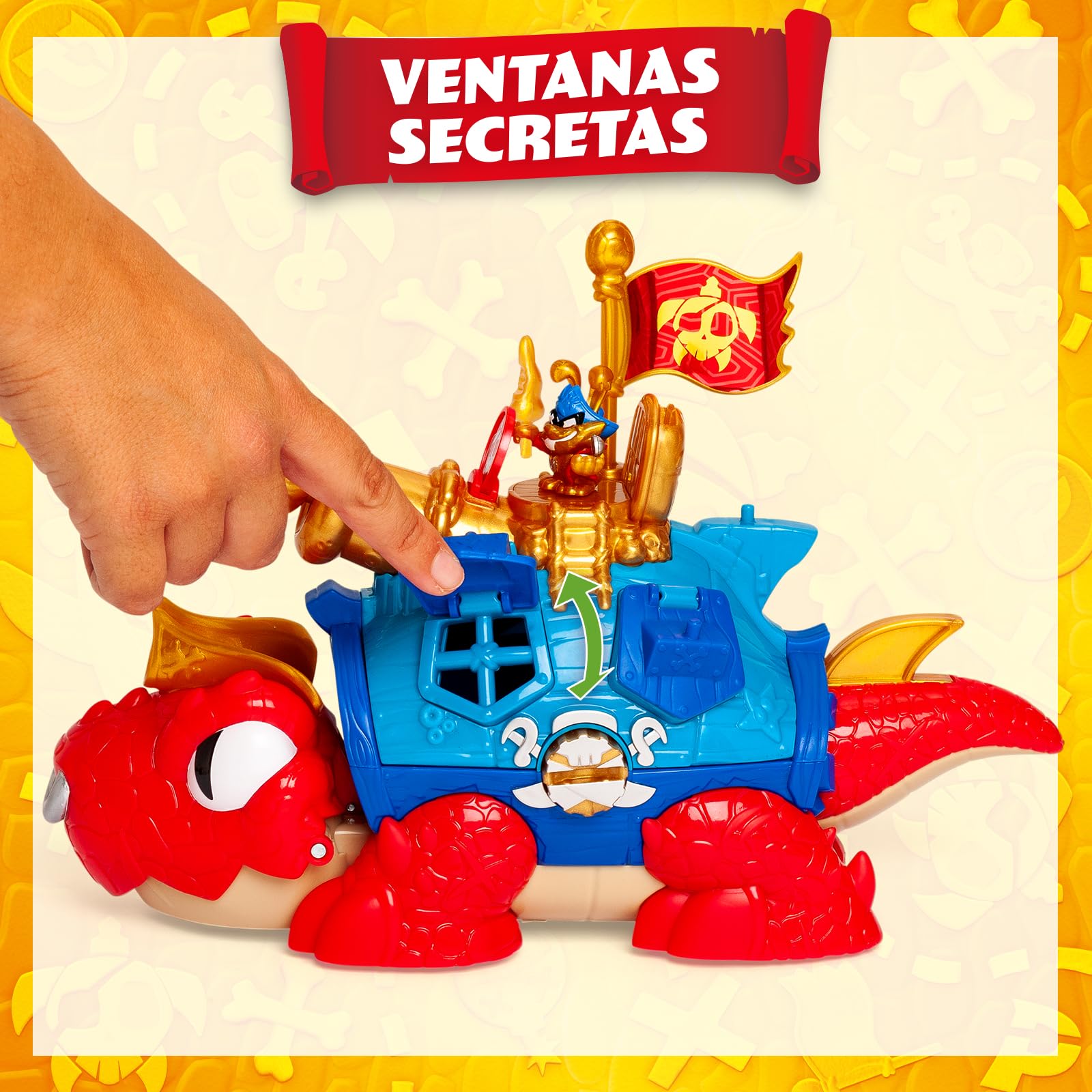 PIRATIX King Turtle – Tortuga Articulada para Capturar Piratix y con un Cofre. Contiene 1 Cocodrilo,1 Tesoro Exclusivo, 2 Tesoros Dorados Extras, 1 Figura Exclusiva y 1 Accesorio