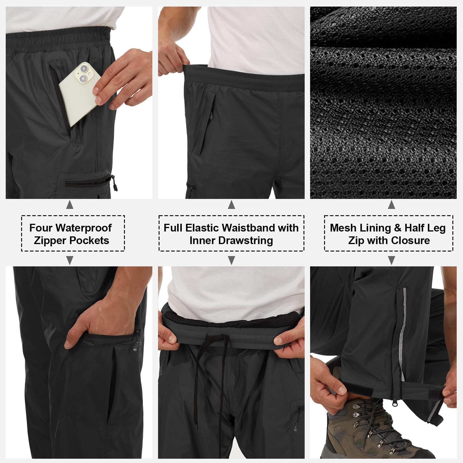 Pantalones de lluvia para hombre, impermeables, resistentes al viento, para senderismo, pesca, golf, motocicleta, ciclismo