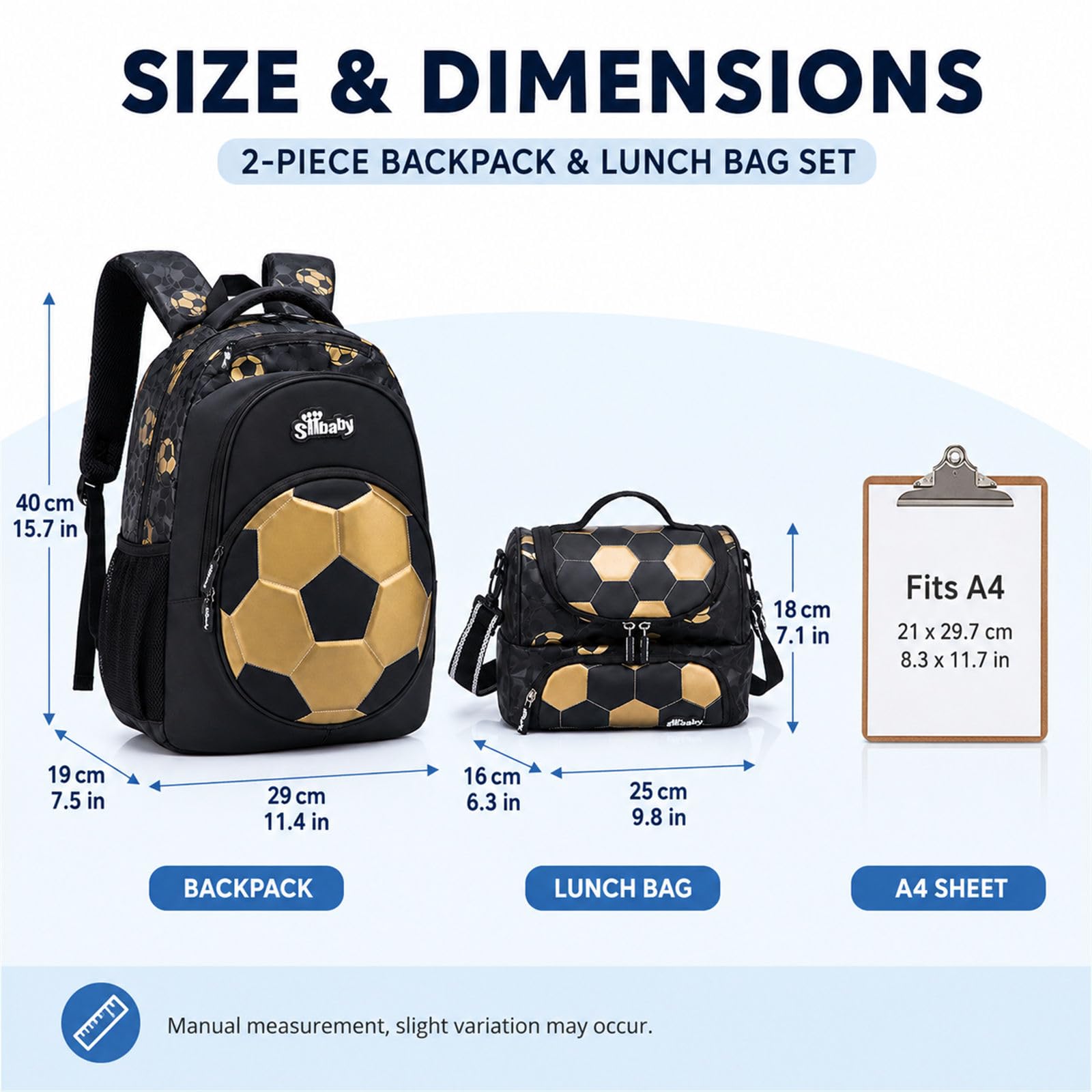 Morbuy Sac a Dos Enfant Ado 2 Pièces Motif Football (Blanc) | Cartable + Sac Isotherme, Eclair Sac Ecole Grande avec Rembourré et Fermeture pour Adolescent 10-16 Ans