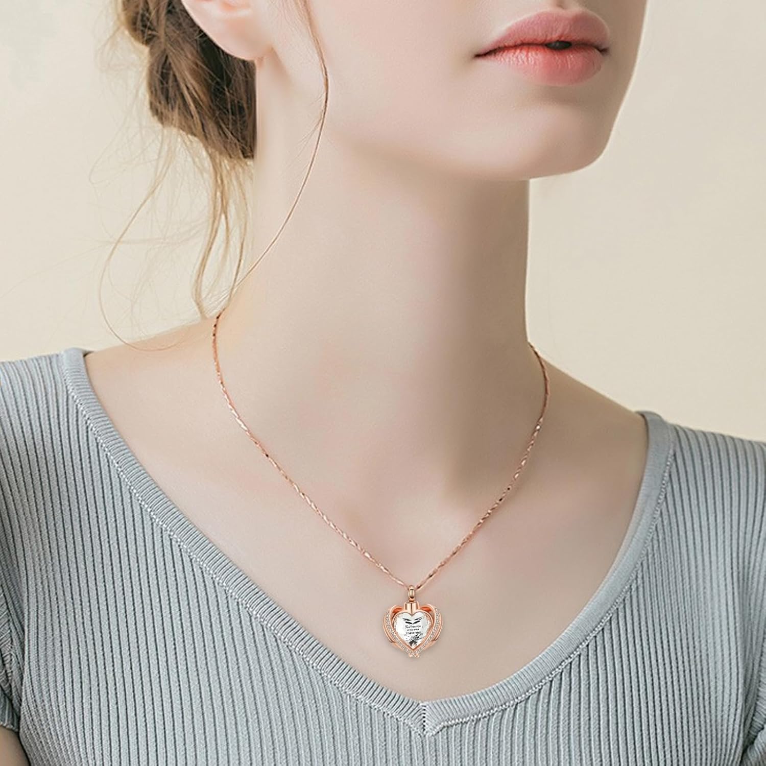 Imrsanl Angel Wing Heart Urn Pendant Necklaces for Women Girls Crystal Birthstone Cremation Jewelry Urns for Human Ashes Memorial Locket Keepsake Jewelry - Image 6