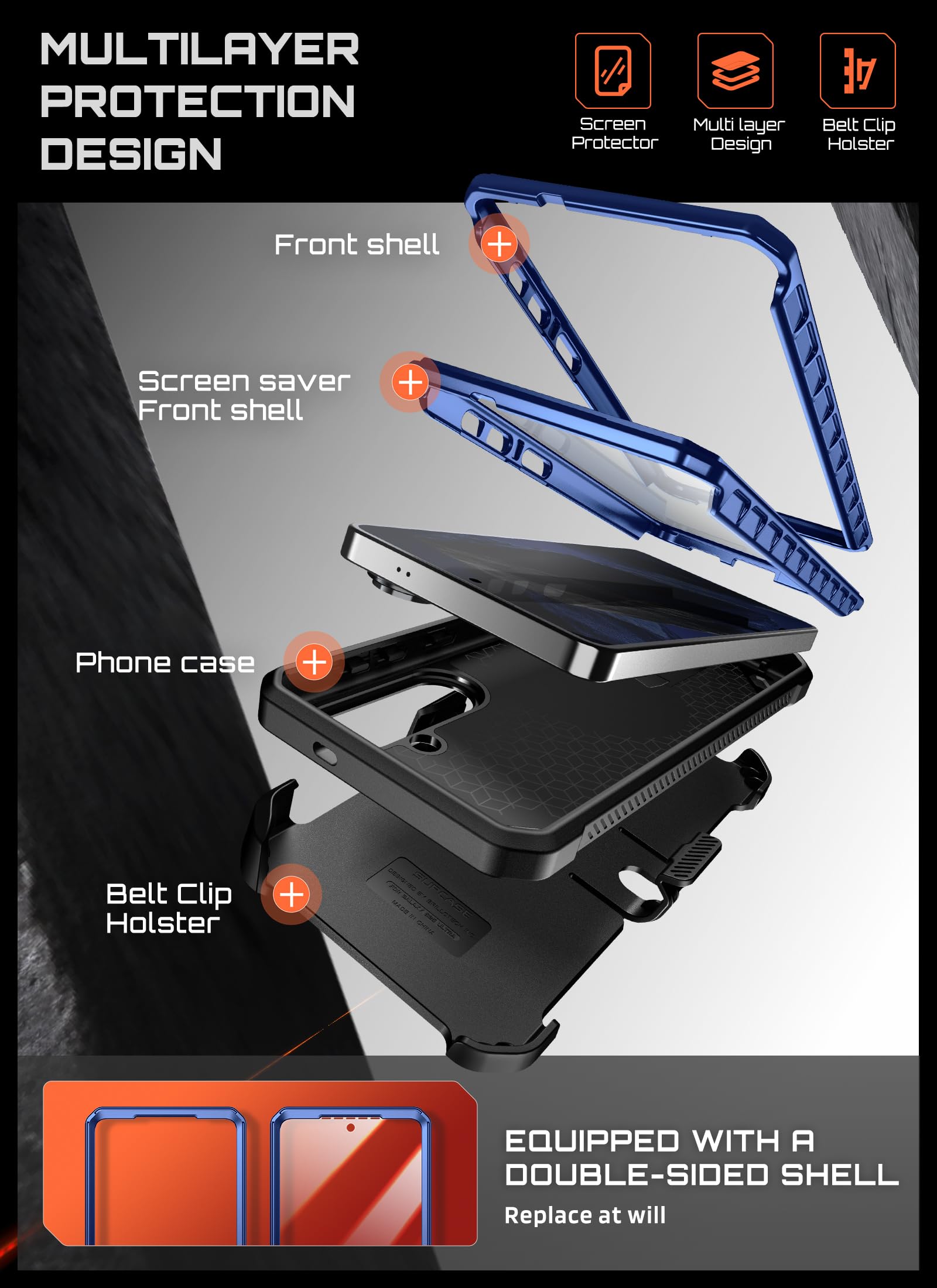 SUPCASE Etui do Samsung Galaxy S26 ze stojakiem (UB Pro Mag), [2 przednie ramki] [Kompatybilne z MagSafe] [Wbudowana folia ochronna na ekran i klips do paska], Kobalt
