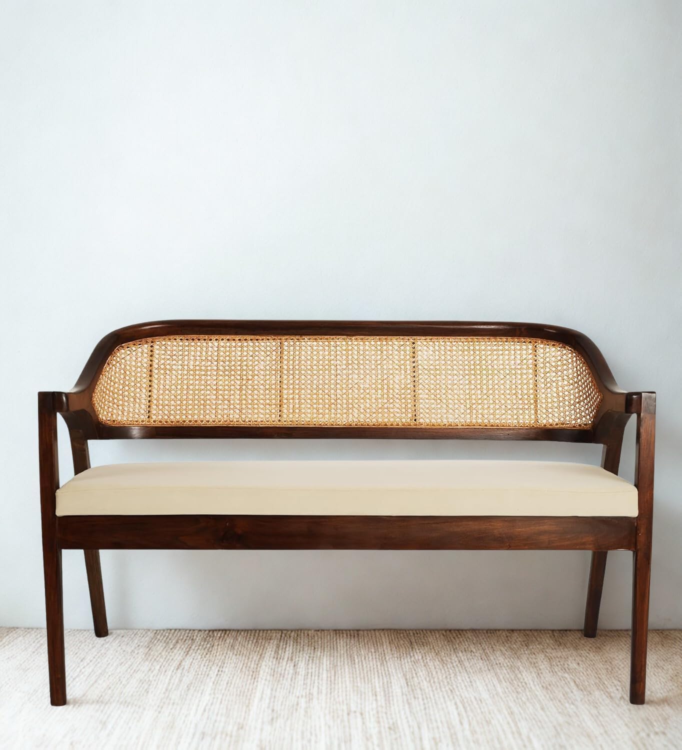 Quick Artsy Furniture Walnut Finish Wooden Bench with Rattan
