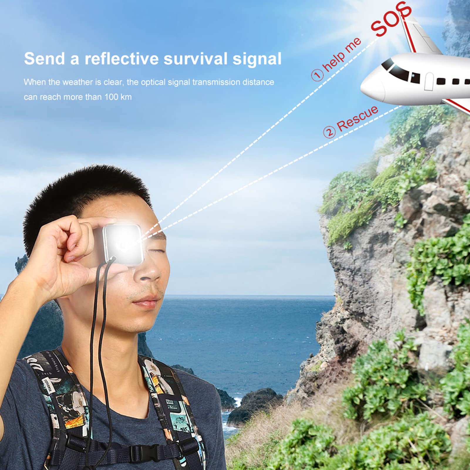 RiToEasysports Espejo de Supervivencia con Espejo de Señal, Espejo Reflector Multifuncional, Kits de Supervivencia con Espejo de Señal de Rescate de Emergencia para Expedición, Exploración,