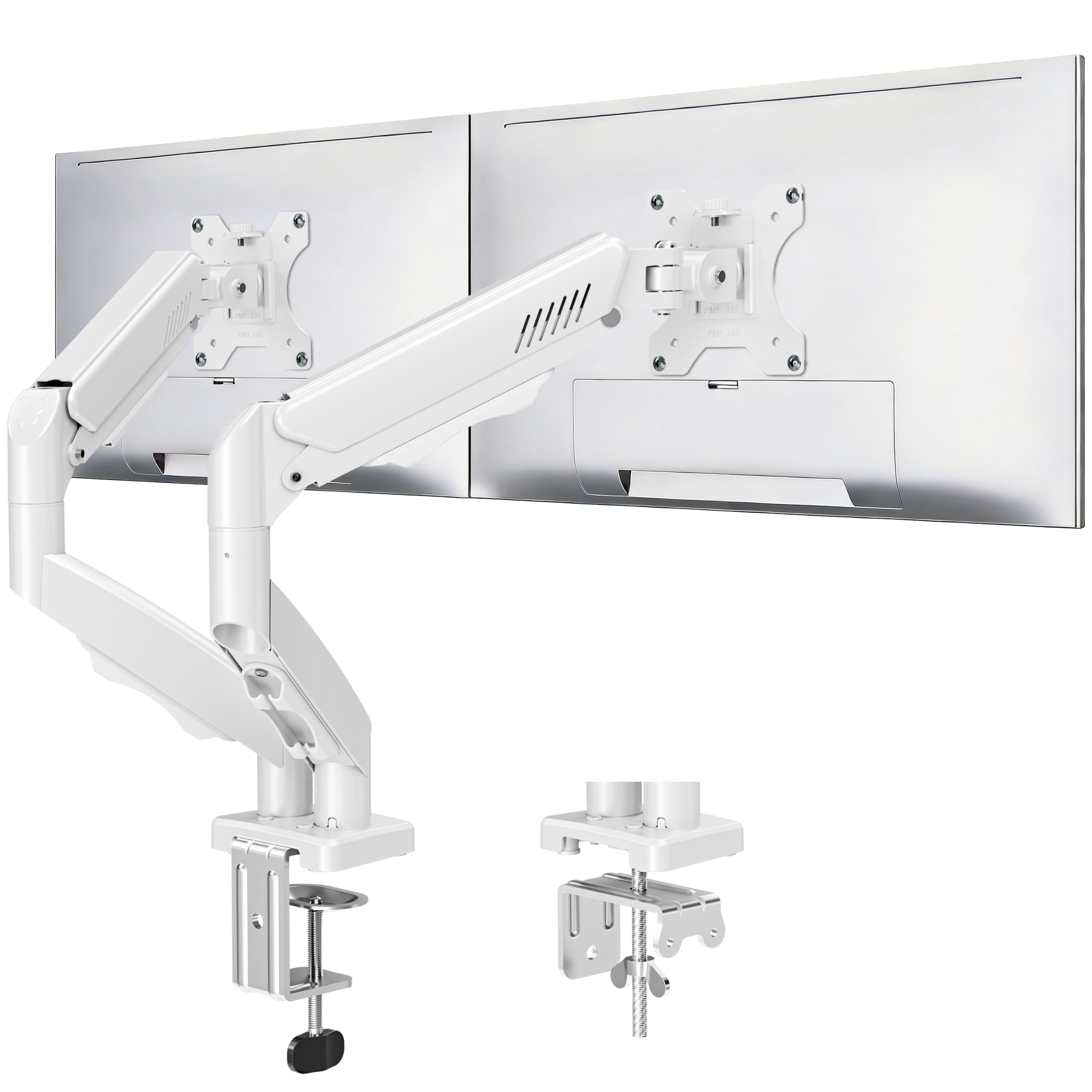 Dual Monitor Stand fits up to 32 inch, 4.4-19.8 lbs Computer Screens, Dual Monitor Desk Mount Height Adjustable, Monitor Arms for 2 Monitors, Home Office VESA Mounts, Freelift White