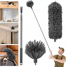 100-Inch Extendable Cobweb Duster with Telescoping Pole – Washable Microfiber & Bendable Head for Ceiling Fans, High Ceilings, Corners, Spider Webs, and Dust Removal Anti-Scratch Cleaning Brush