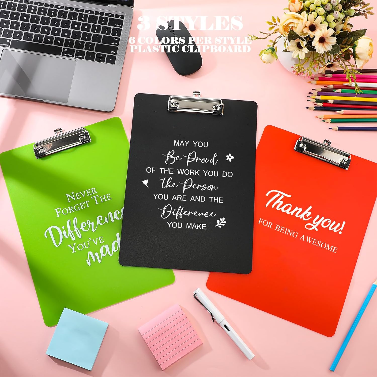 Thyle 36 Pcs Employee Appreciation Gift Inspirational Plastic Clip Board Colored Clipboard with Low Profile Clip for School Office Teacher Coworker Team Employee, 12.4 x 8.86 Inches