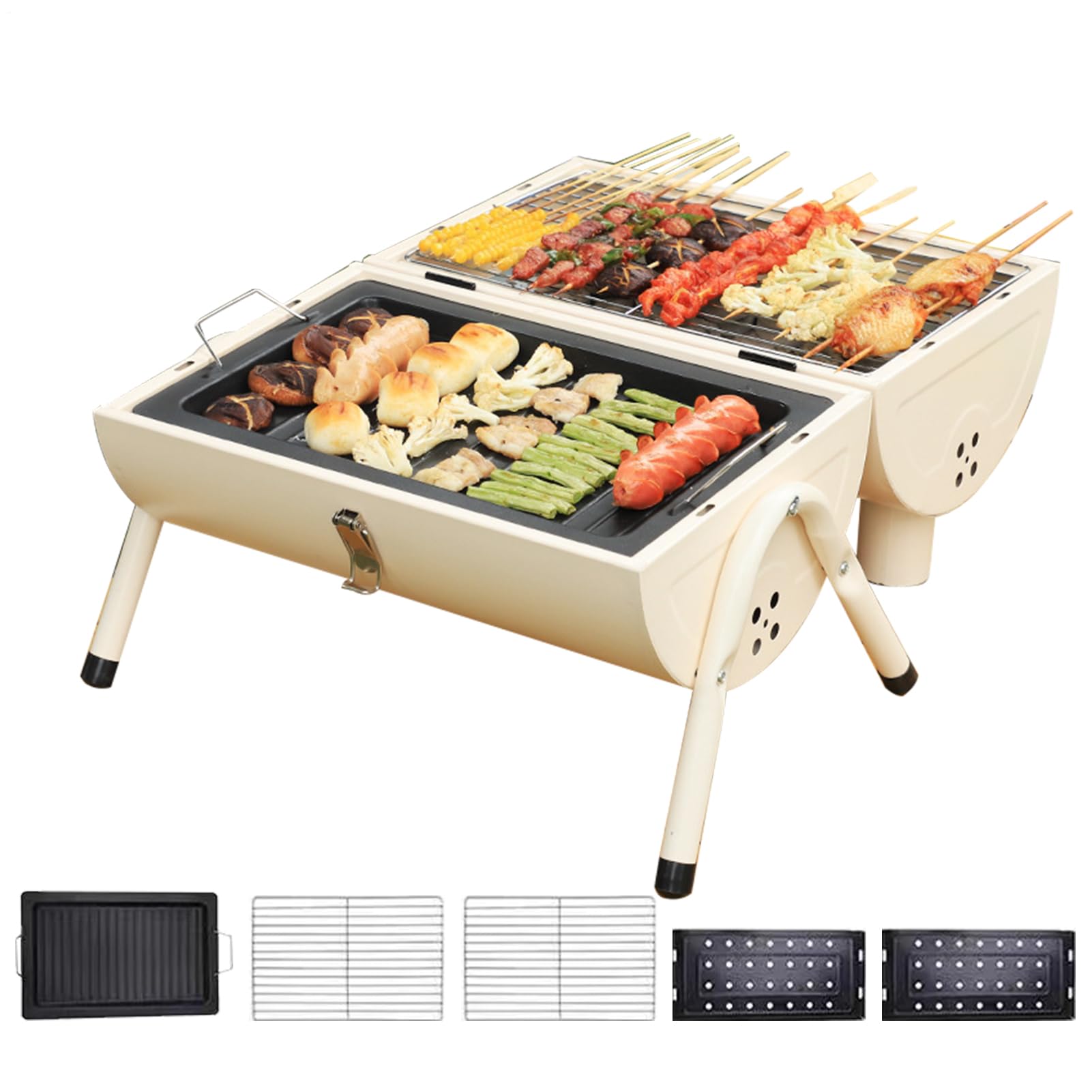 Beczkowy Grill Węglowy Przenośna, , antypoślizgowa pokrywa