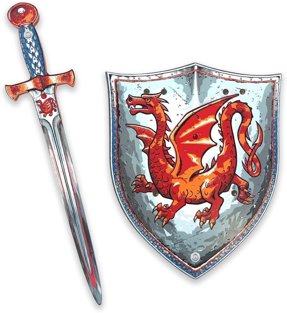 Liontouch - Amber Dragon Foam Sword & Shield for Boys from 3-8 Years | Medieval Knight Set for Role Play with Red Dragon Motif | Safe Accessories for Fancy Dress & Costumes