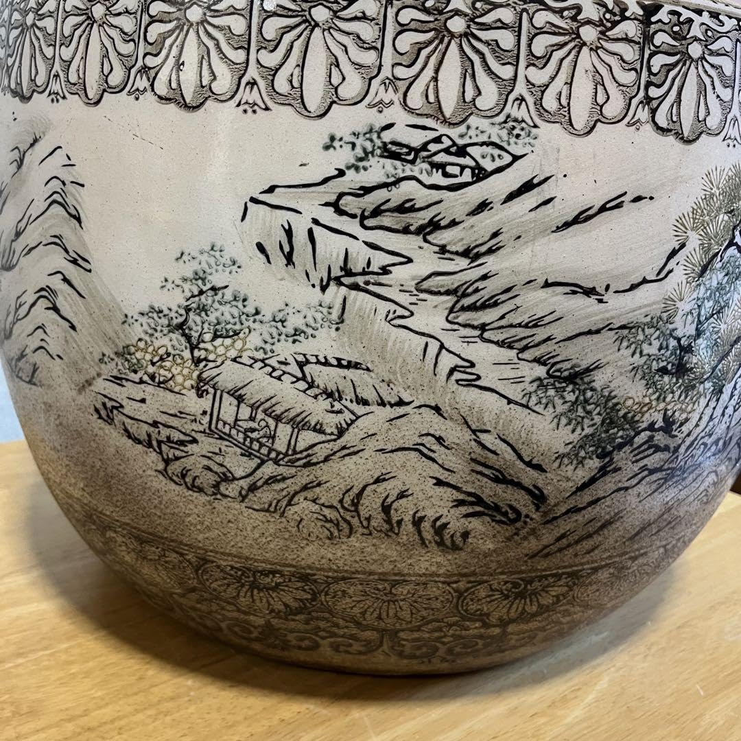 格安　売切り価格！　陶器製火鉢　大　五徳・灰付　風景画 Amazon.co.jp: 売切り価格！陶器製火鉢 大 五徳灰付 風景画