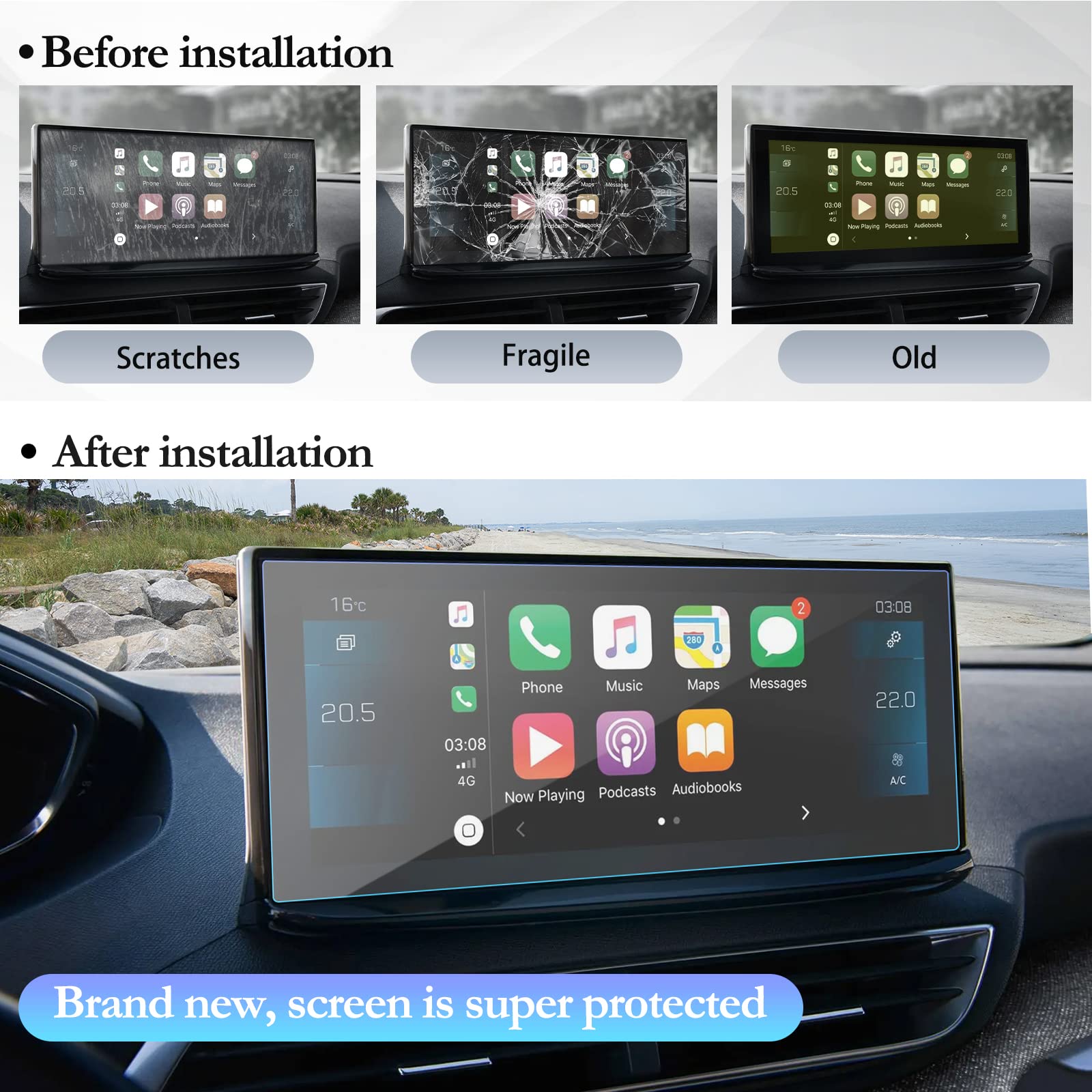 Displayschutzfolie Für Peugeot 3008 (2021-2024) – 9H Gehärtetes Glas, Anti-Fingerprint, Kratzfest Für 10-Zoll Navi