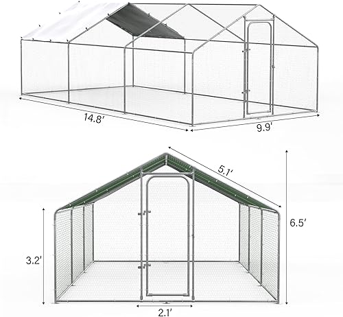 Miniatura 6 de Gallinero grande de metal para pollos, jaula de aves de corral para patio con cubierta impermeable y resistente a los rayos UV, corral para