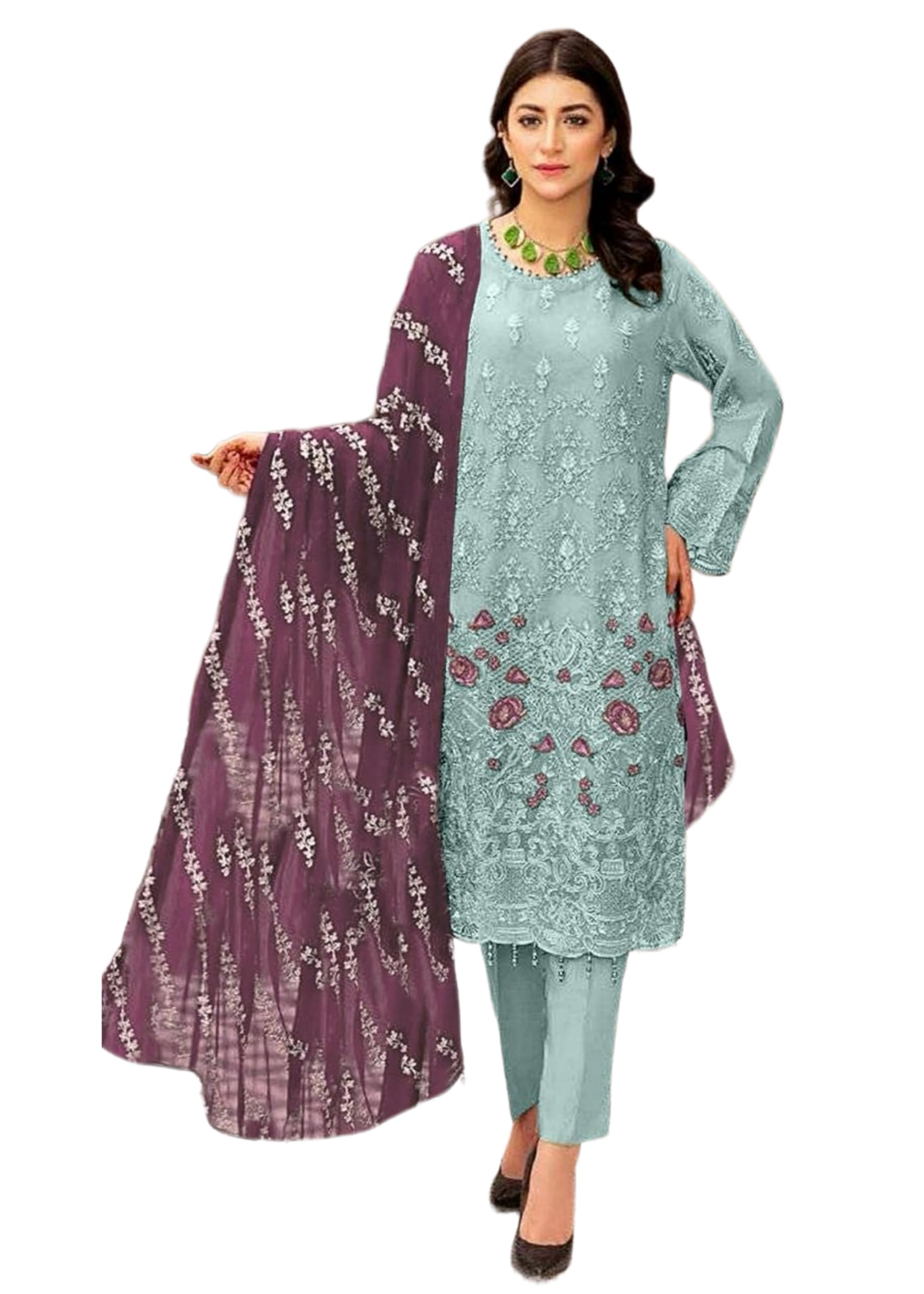 Indian Georgette Fabric Heavy Khatli Embroidered Work Pakistani Suit 436c