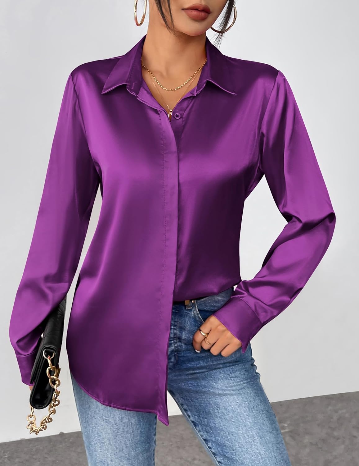 Zeagoo Satin Blouses for Women Casual Long Sleeve Button Down Silk Shirts Dressy Business Work Tunic Top - Image 3