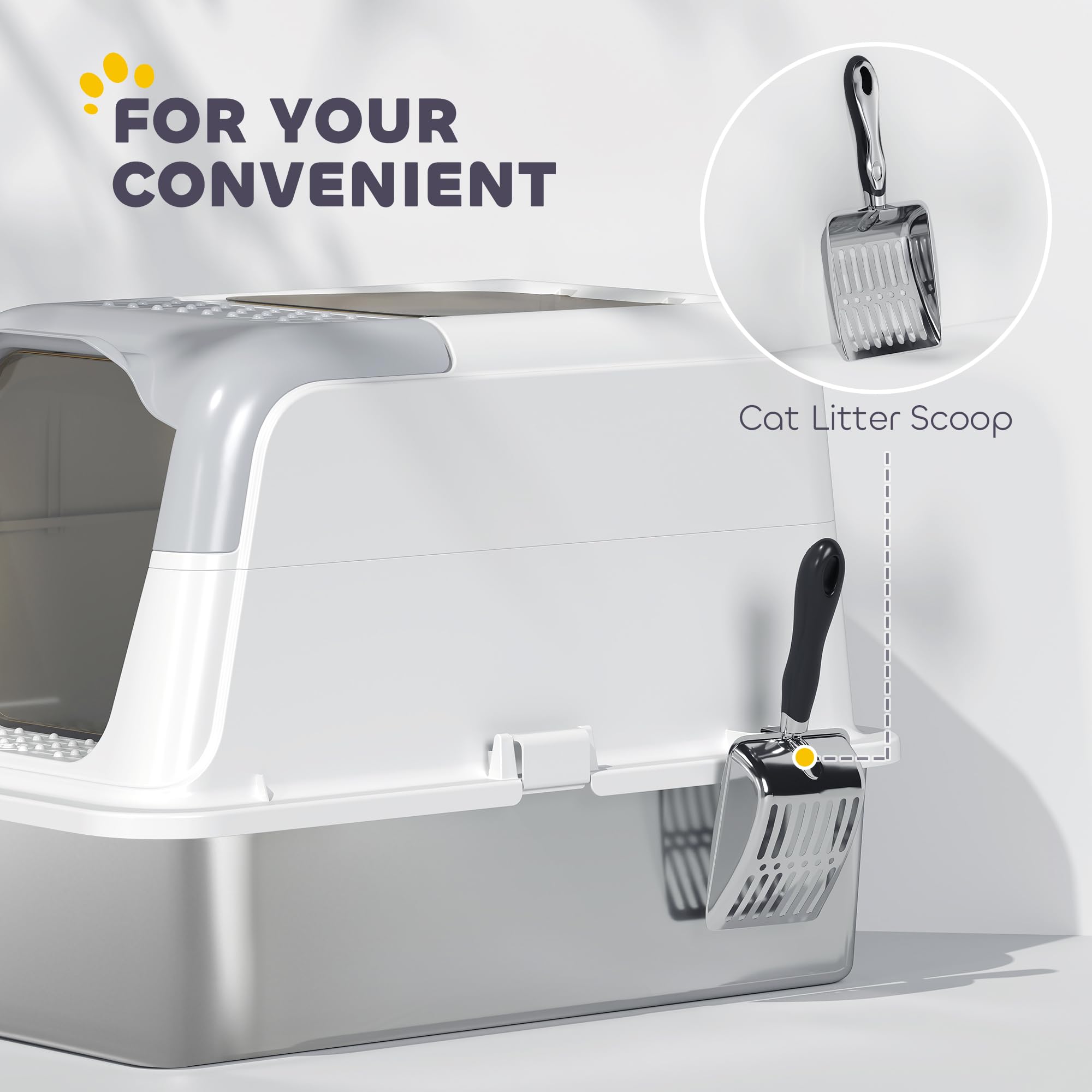 PawHut Stainless Steel Litter Box, Extra Large Enclosed Cat Litter Box with Front-Entry and Top-Exit, Scoop, Deodorizer Bag, Sand Drop Pedal, Anti-Urine Leakage, Non-Sticky and Easy to Clean - image 6