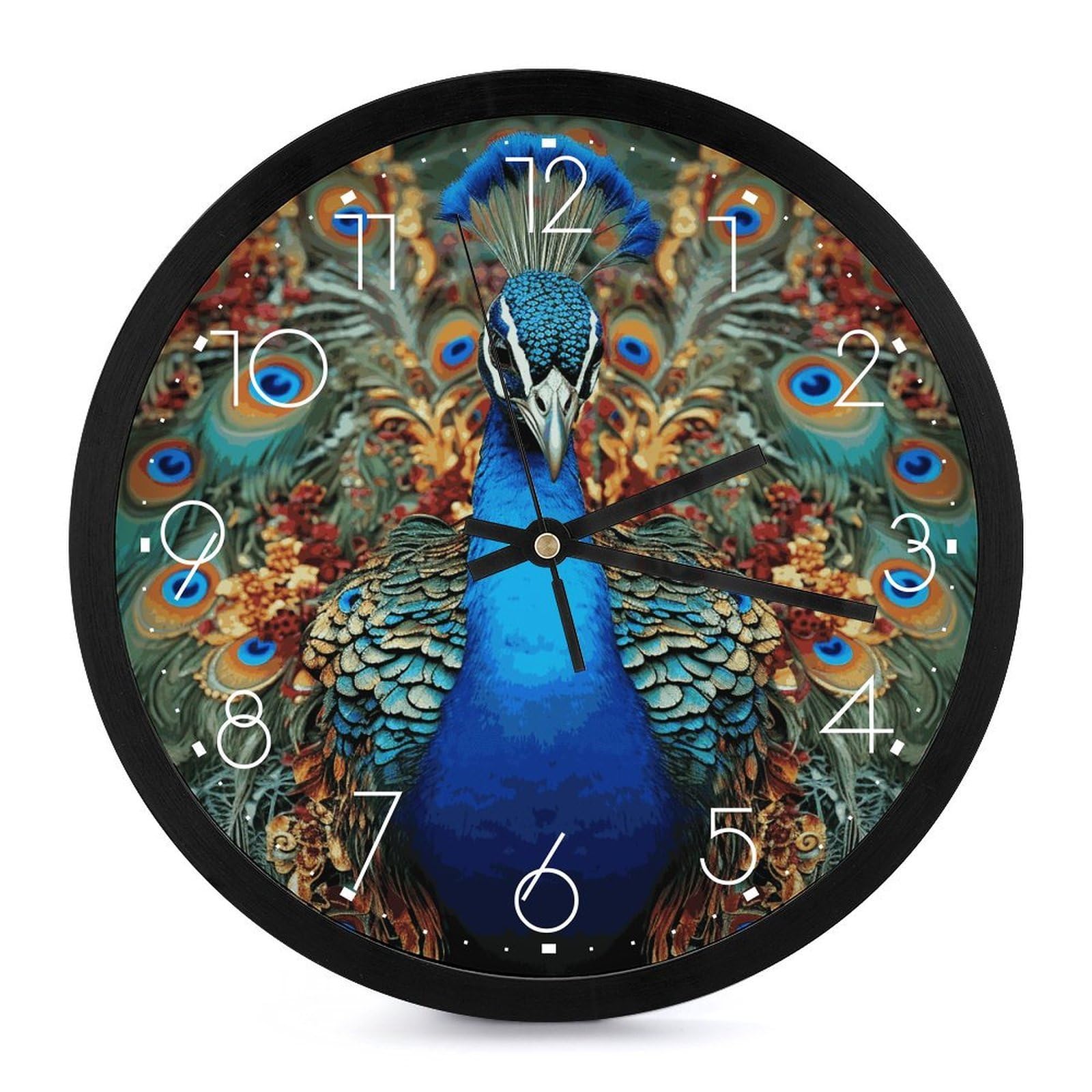 Horloge murale salon paon silencieuse pour créer un coin lecture apaisant et chic