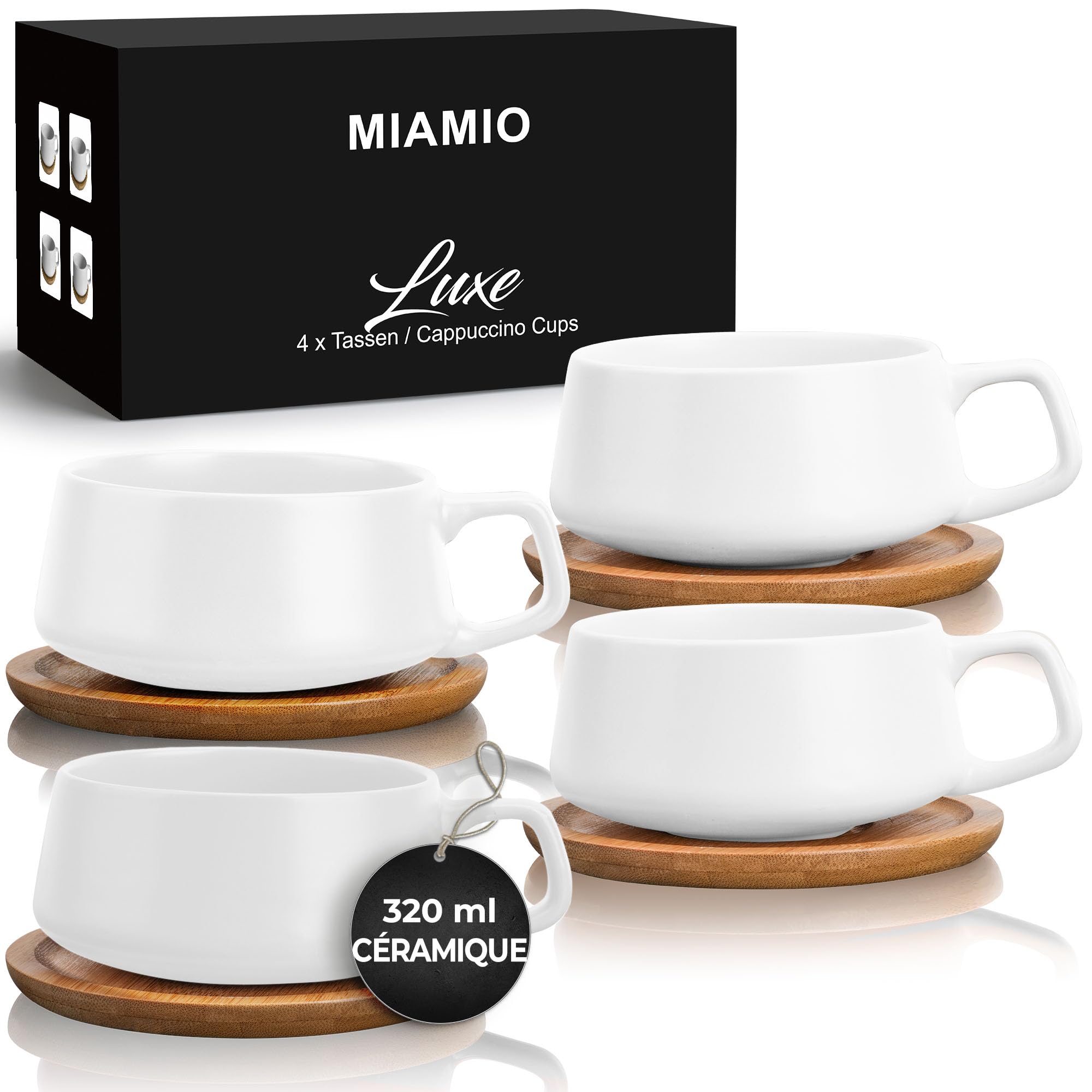 Set de tasses et soucoupes MIAMIO : tasses à café en grès élégantes blanches en coffret