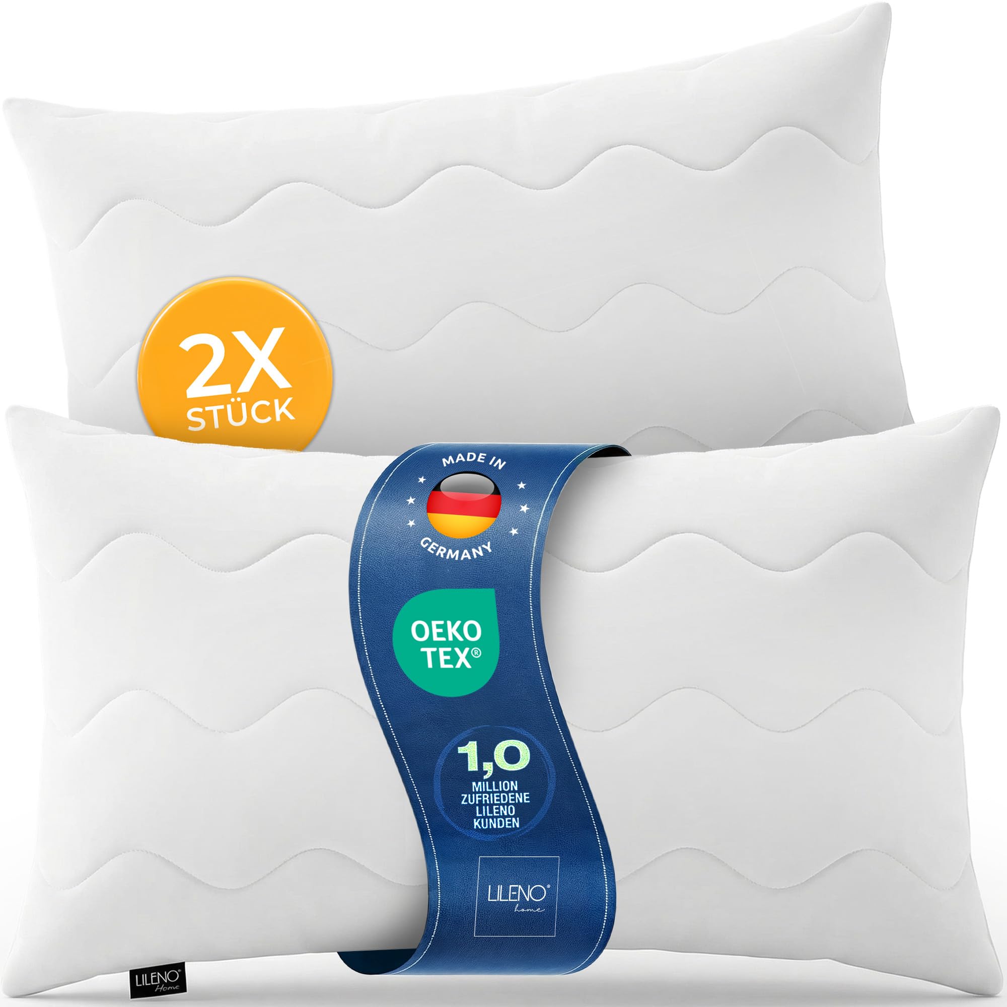 LILENO HOME Allergiker Kopfkissen 40x80 (2er Set) – 95°C waschbar, Oeko-Tex & Made in DE – Kissen 40x80 anpassbar für himmlischen Schlaf – Haut schmeichelndes & geruchsfreies Pillow