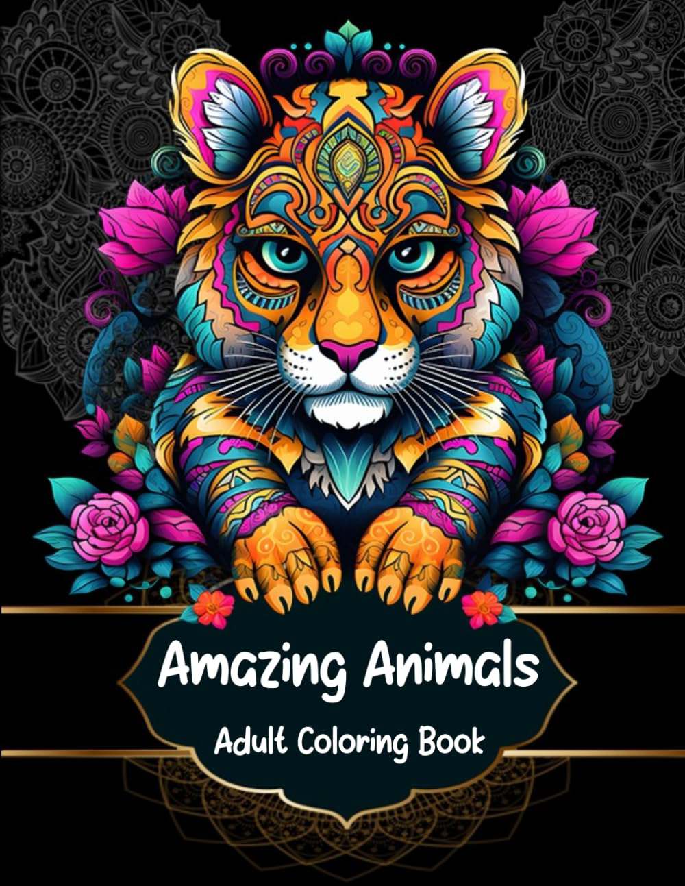 Amazing Animals Adult colouring Book,Mandala Animal Designs for